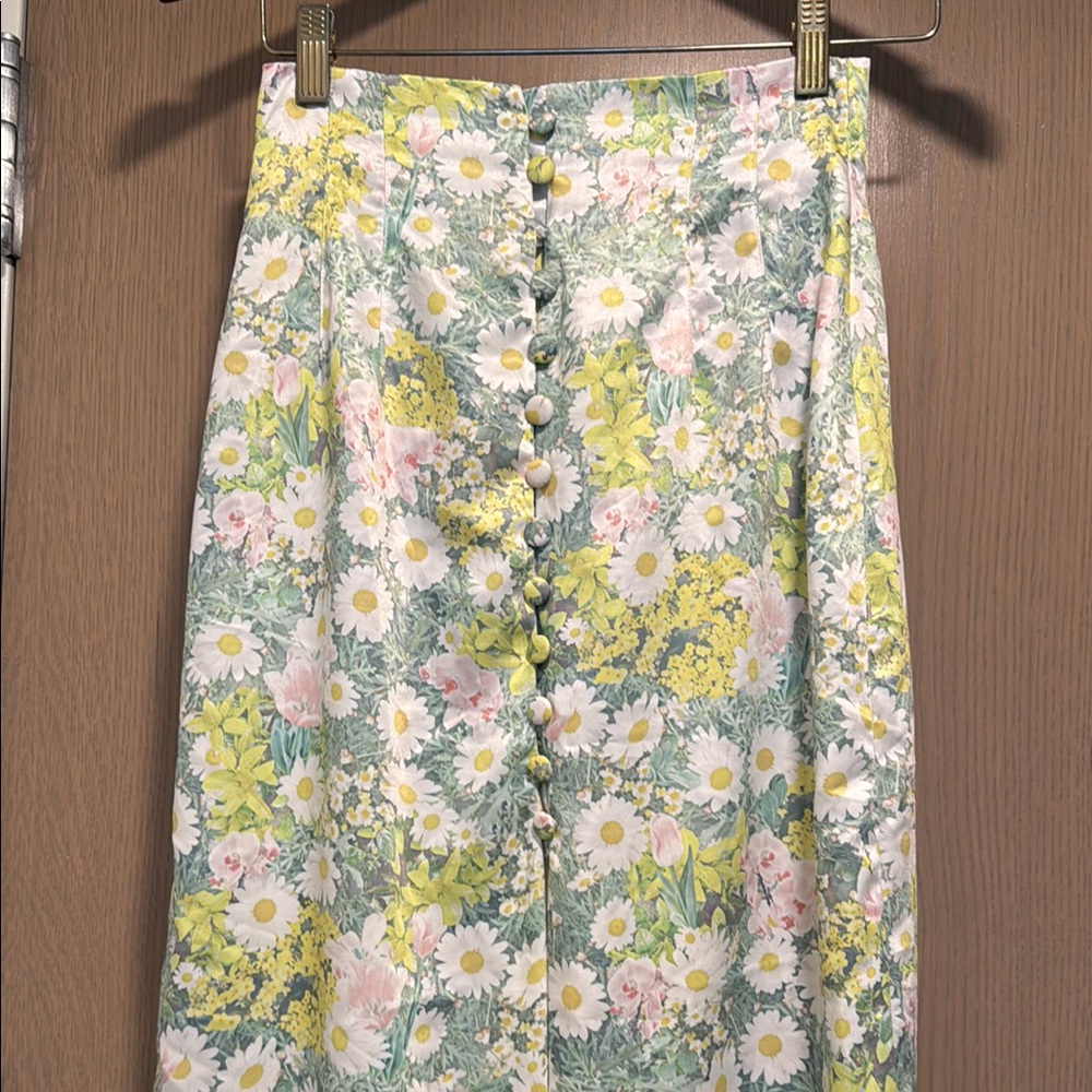 ZARA Floral Button-Down Midi Skirt